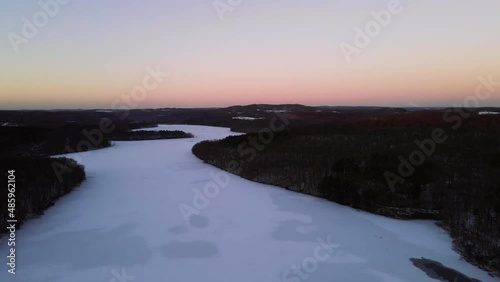 aerial sunset over the reservoir 