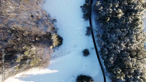 winter top down aerial snow covered seven springs