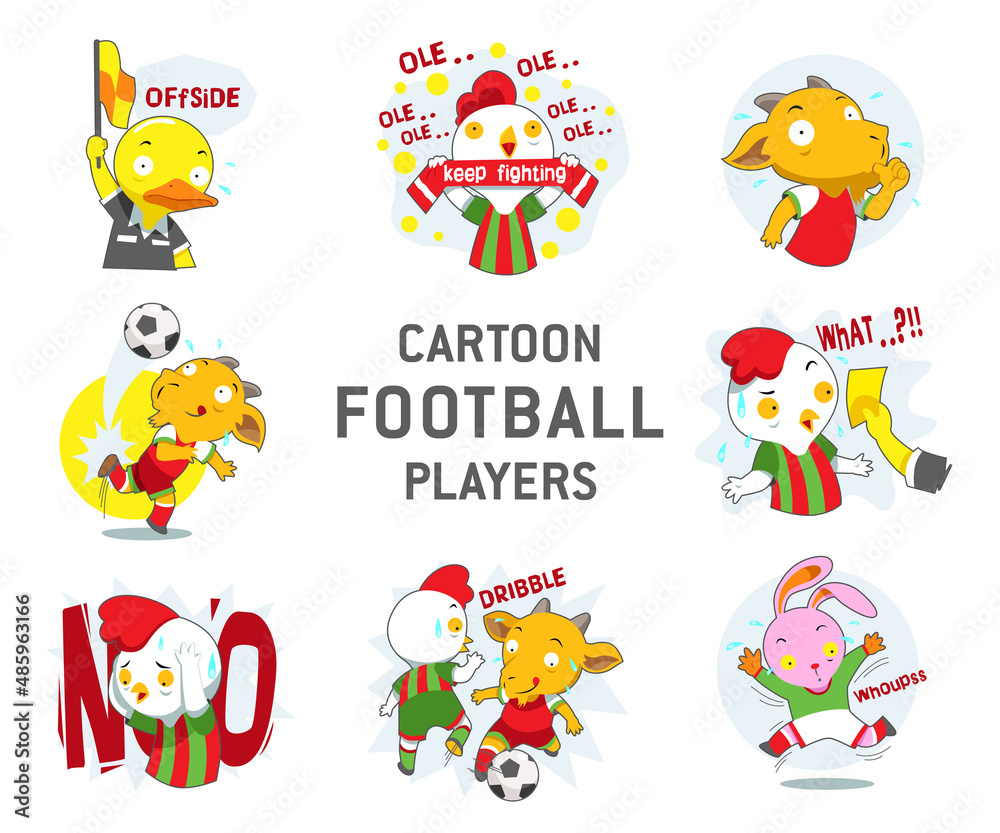 The funny Cartoon Football Players character vector is set to be isolated on a white background. Great for emojis sticker