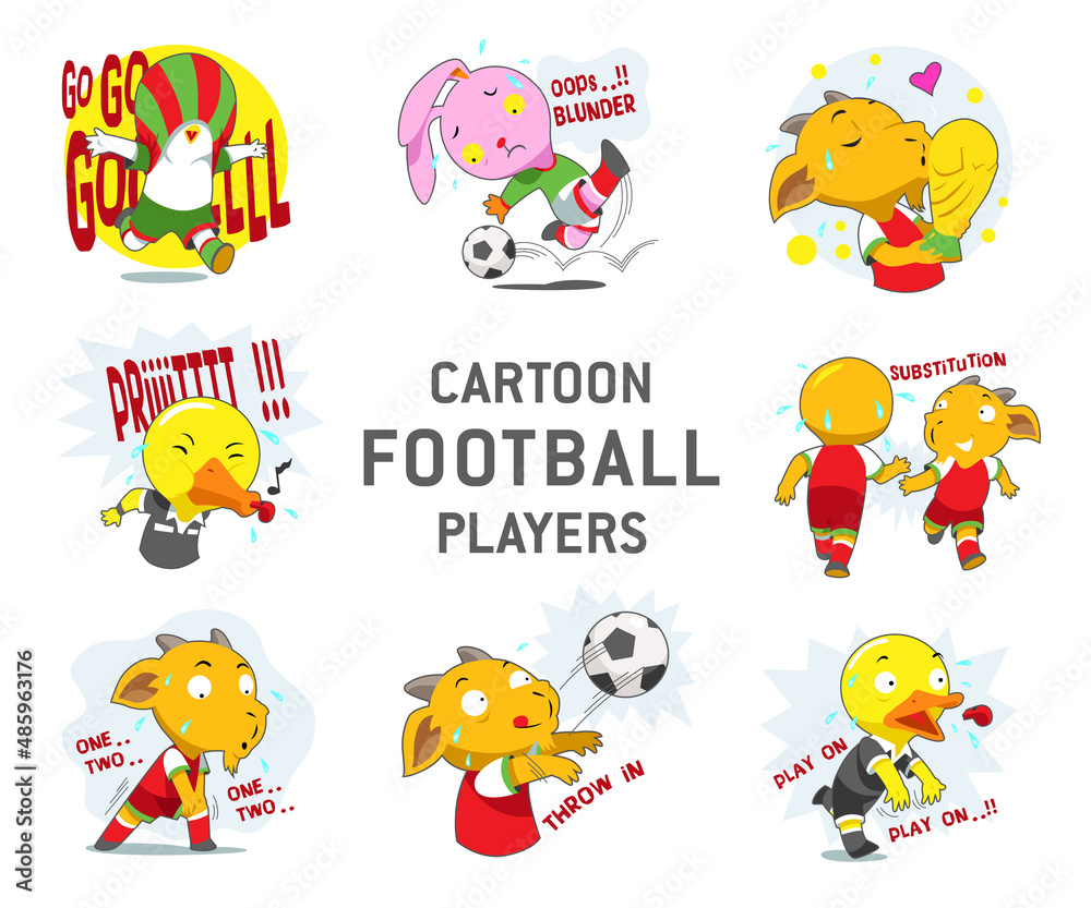 The funny Cartoon Football Players character vector is set to be isolated on a white background. Great for emojis sticker The funny Cartoon Football Players character vector is set to be isolated on a white background. Great for emojis sticker