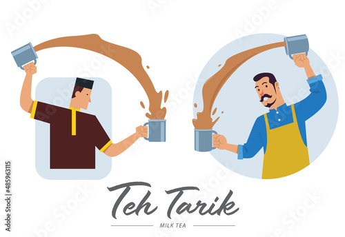Malay man making Teh Tarik, Indonesian traditional Milk Tea