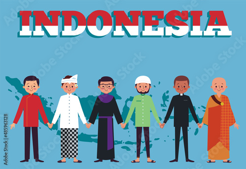 Unity in diversiy. Represent Indonesia as a country with various tribes and religions. photo