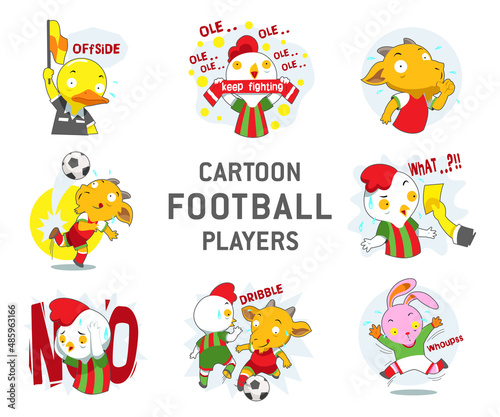 The funny Cartoon Football Players character vector is set to be isolated on a white background. Great for emojis sticker