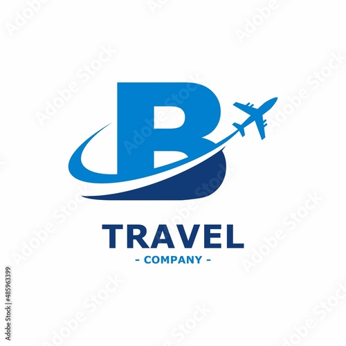 Abstract letter B with plane and airline logo vector design. Suitable for travel label, tourism, journey posters, flight company advertising, airways identity, and tech transportation