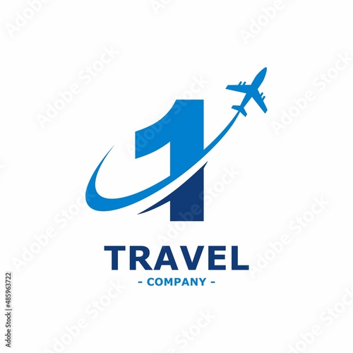 Abstract Number  1 with plane and airline logo vector DESIGN. Suitable for travel label  tourism  journey posters  flight company advertising  airways identity  and tech transportation