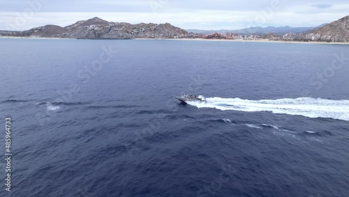 Cabo CB90 fast assault craft Mexican coastal security border patrol aerial view tracking vessel left photo