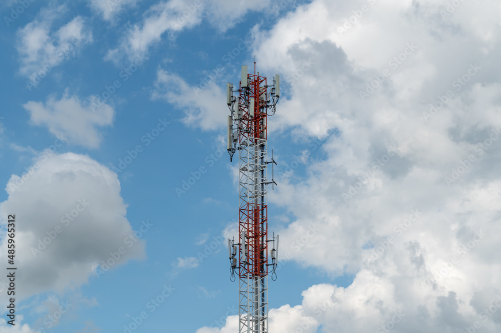 Antenna repeater tower on blue sky. Antenna repeater tower on blue sky.
