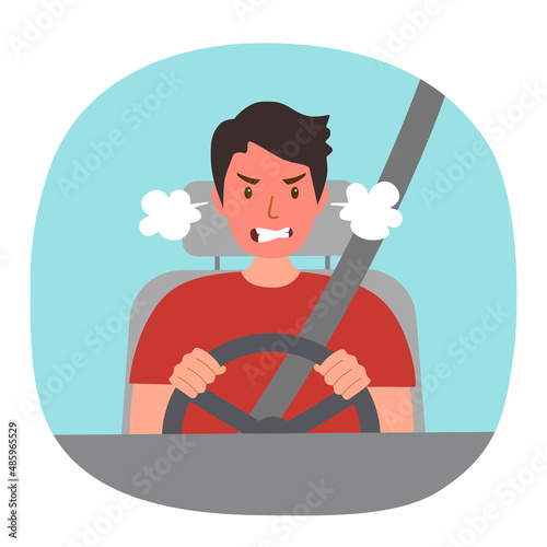 Angry driver in flat design. Road rage concept vector illustration.  photo