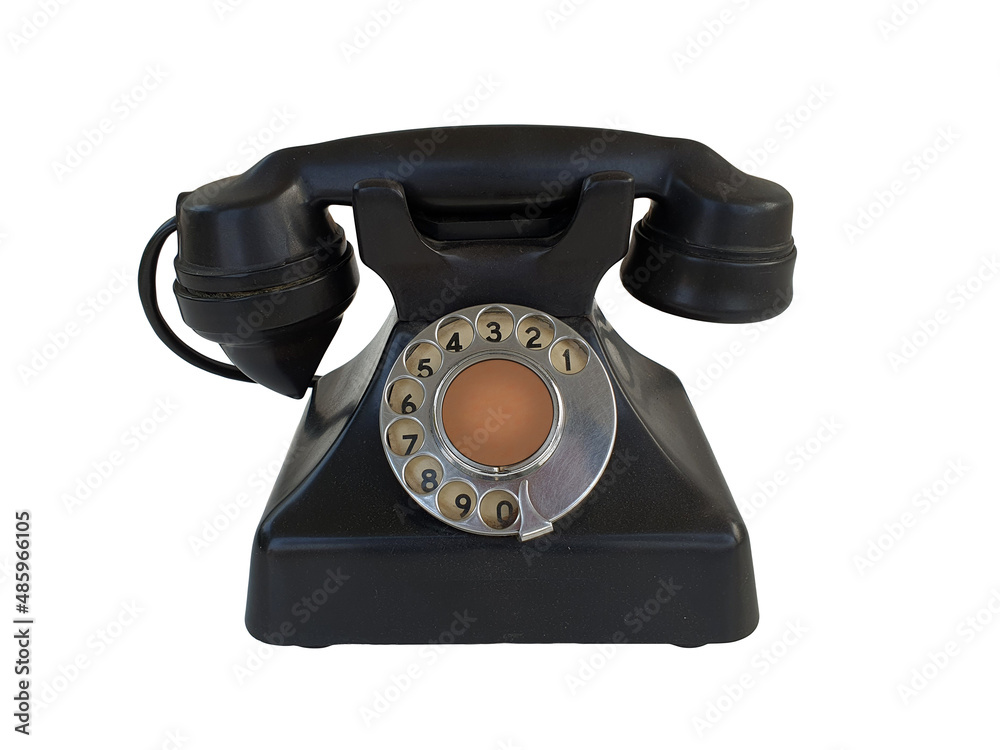 Old black retro finger dial telephone on white background Old black retro finger dial telephone on white background