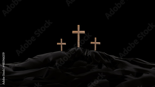 Fényképezés cross easter crosses on the hill in the night in black background christians chr