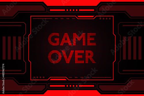 Game over on red abstract futuristic hud background vector design for digital media.