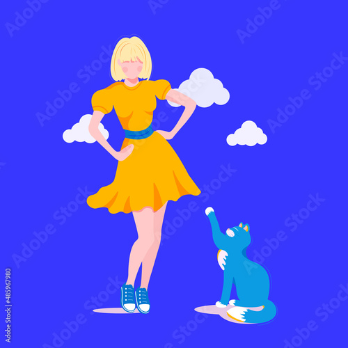 blonde girl with cute blue cat