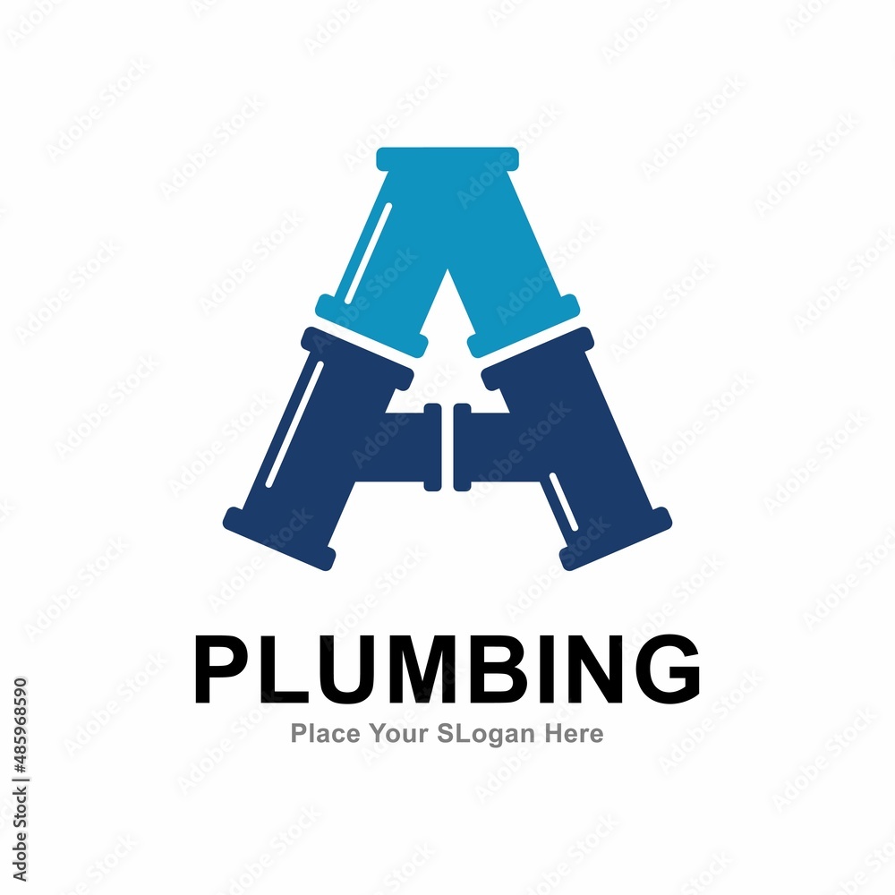letter a with plumbing pipe logo vector design template. Suitable for pipe service, drainage, sanitation home, and maintenance service company   