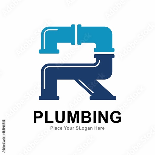 letter r with plumbing pipe logo vector design template. Suitable for pipe service, drainage, sanitation home, and maintenance service company   