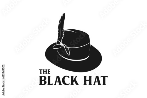 Vintage Black Bowler Hat with feather logo design