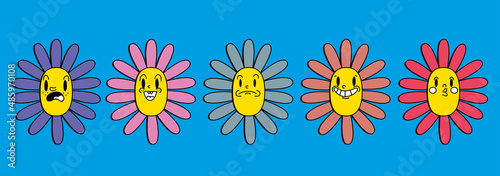 Retro 30s cartoon and comics characters faces. Traditional mascot emotions stickers. Vintage characters for trending illustration.