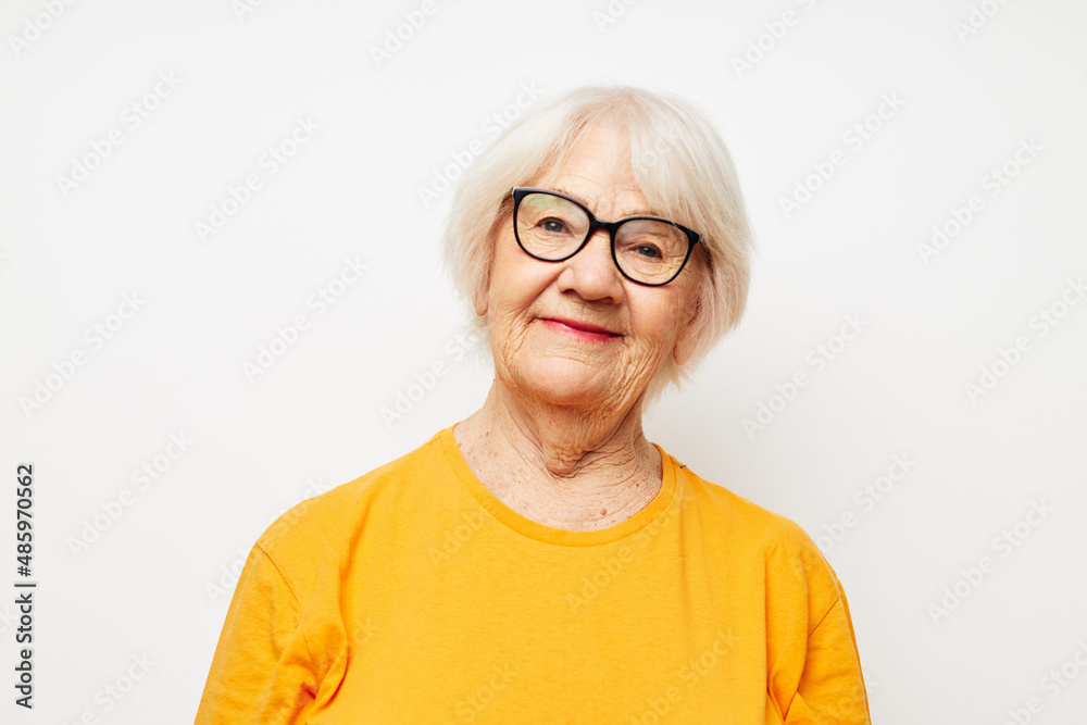 elderly woman vision problems with glasses light background elderly woman vision problems with glasses light background