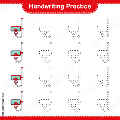 Handwriting practice. Tracing lines of Scuba Diving Mask. Educational children game, printable worksheet, vector illustration