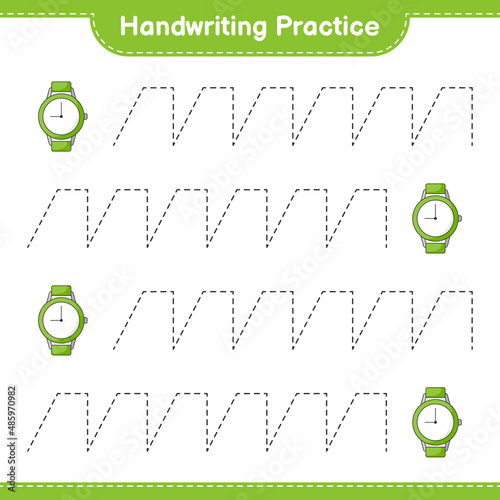 Handwriting practice. Tracing lines of Watches. Educational children game, printable worksheet, vector illustration