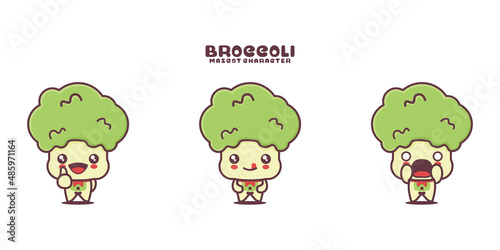 vector broccoli cartoon mascot, vegetable illustration, with different expressions