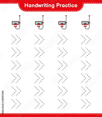 Handwriting practice. Tracing lines of Scuba Diving Mask. Educational children game, printable worksheet, vector illustration