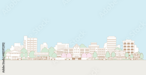街並みのベクターイラスト. 線画のイラスト.