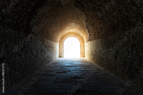 Slika na platnu light at the end of the tunnel. dark tunnel in the catacomb