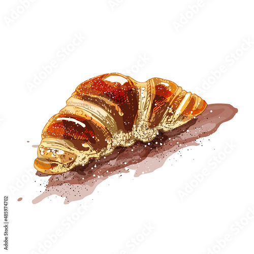 487_croissant_croissant, colorful vector fresh dessert, watercolor. hand drawn bakery icon for cafe menu design, labels and packaging