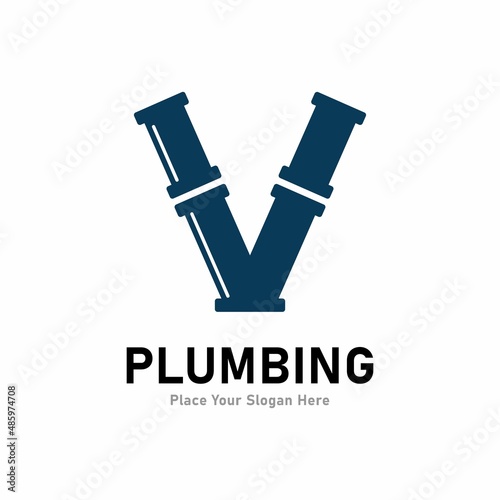 letter v plumbing logo vector design. Suitable for pipe service, drainage, sanitation home, and service company 