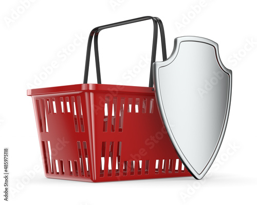 Shield and red empty shoppi...