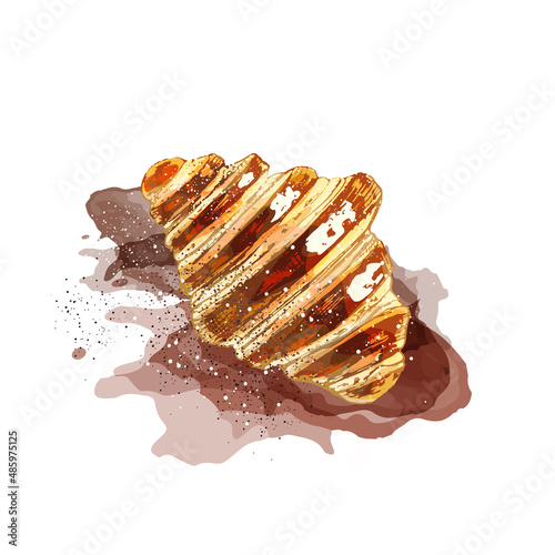 489_croissant_croissant, colorful vector fresh dessert, watercolor. hand drawn bakery icon for cafe menu design, labels and packaging