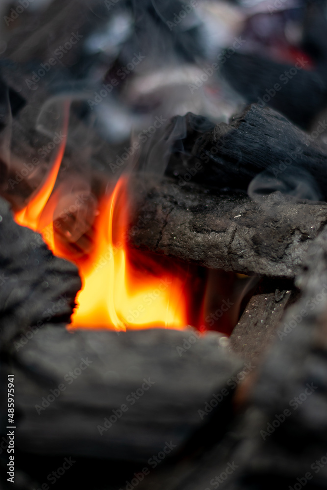 carbón vegetal encendido con fuego para asador y carne asada o cocinar carbón vegetal encendido con fuego para asador y carne asada o cocinar