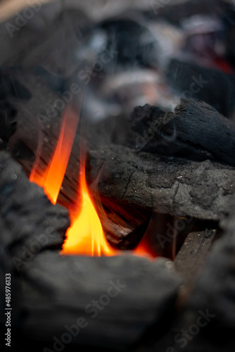 carbón vegetal encendido con fuego para asador y carne asada o cocinar 