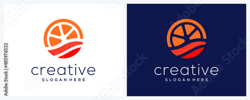 Orange fruits and sea logo design template