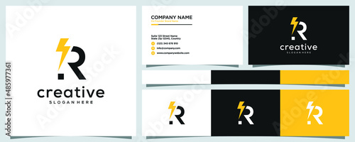 Gold lightning letter r logo design