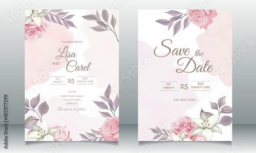 Beautiful wedding card with pink floral template