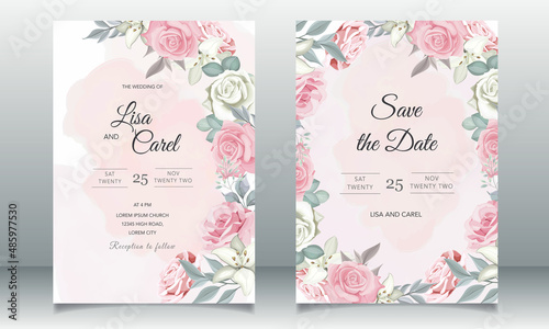 Beautiful wedding card with pink floral template