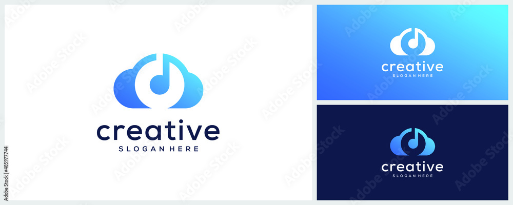 Creative cloud with note music logo Creative cloud with note music logo