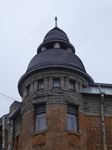 Turret on the roof of an old residential building in Art Nouveau style