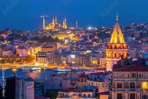 Downtown Istanbul cityscape at sunset with Glalaga Tower