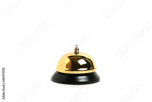 Gilded hotel service bell on a white background, isolate.