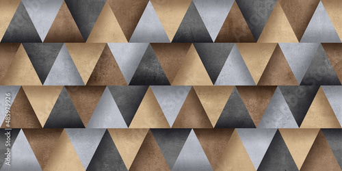 Fototapeta Naklejka Na Ścianę i Meble -  Triangles pattern and cement texture decorative design, 3d illustration retro background.