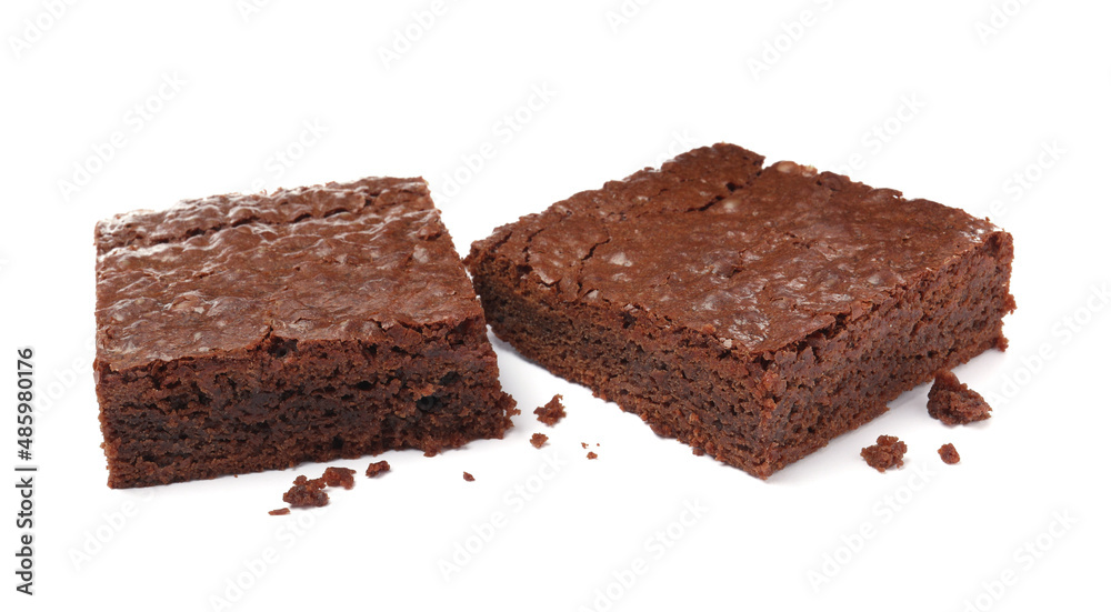 Delicious chocolate brownies on white background. Tasty dessert Delicious chocolate brownies on white background. Tasty dessert