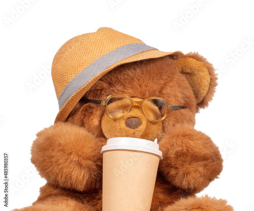 Teddy Bear Cute, Furphy and Funny with Coffee Cup. File With Clipping Path. photo