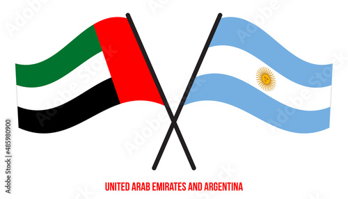 United Arab Emirates and Argentina Flags Crossed And Waving Flat Style. Official Proportion.