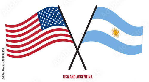 USA and Argentina Flags Crossed And Waving Flat Style. Official Proportion. Correct Colors.