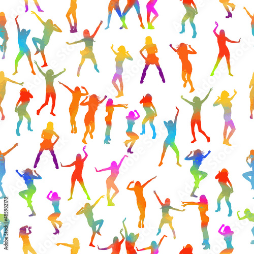 Seamless background multi-colored dancing people. Vector illustration