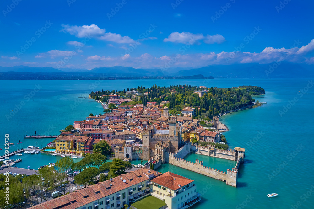 Aerial view of the island of Sirmione.