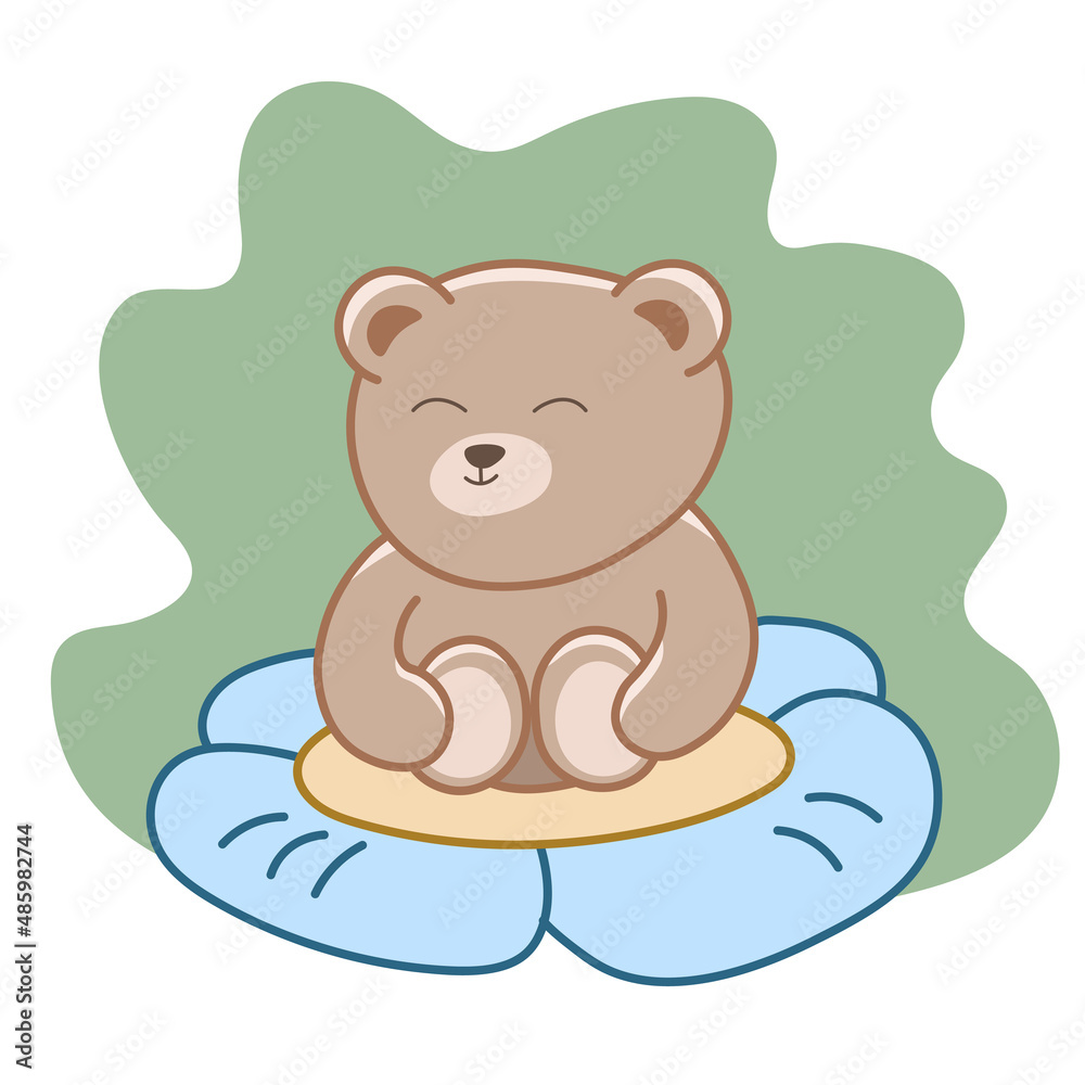 Baby bear sitting on a flower. Can be used for wallpaper and banners, logo. Baby bear sitting on a flower. Can be used for wallpaper and banners, logo.