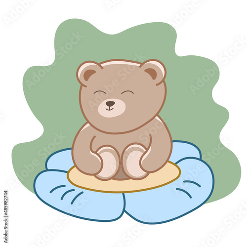 Baby bear sitting on a flower. Can be used for wallpaper and banners  logo. 